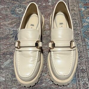 Zara Cream Loafers for Women